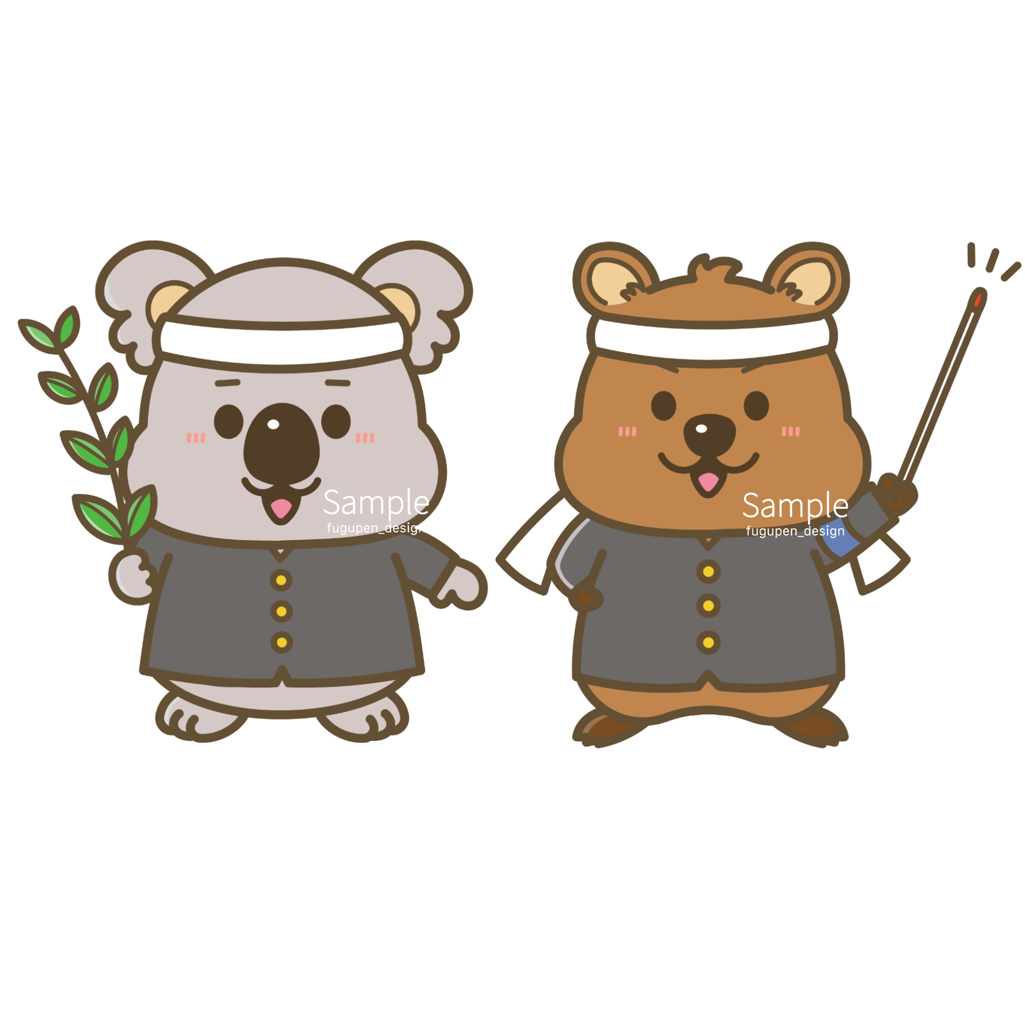 コアラとクオッカの応援団キャラクター完成イラスト