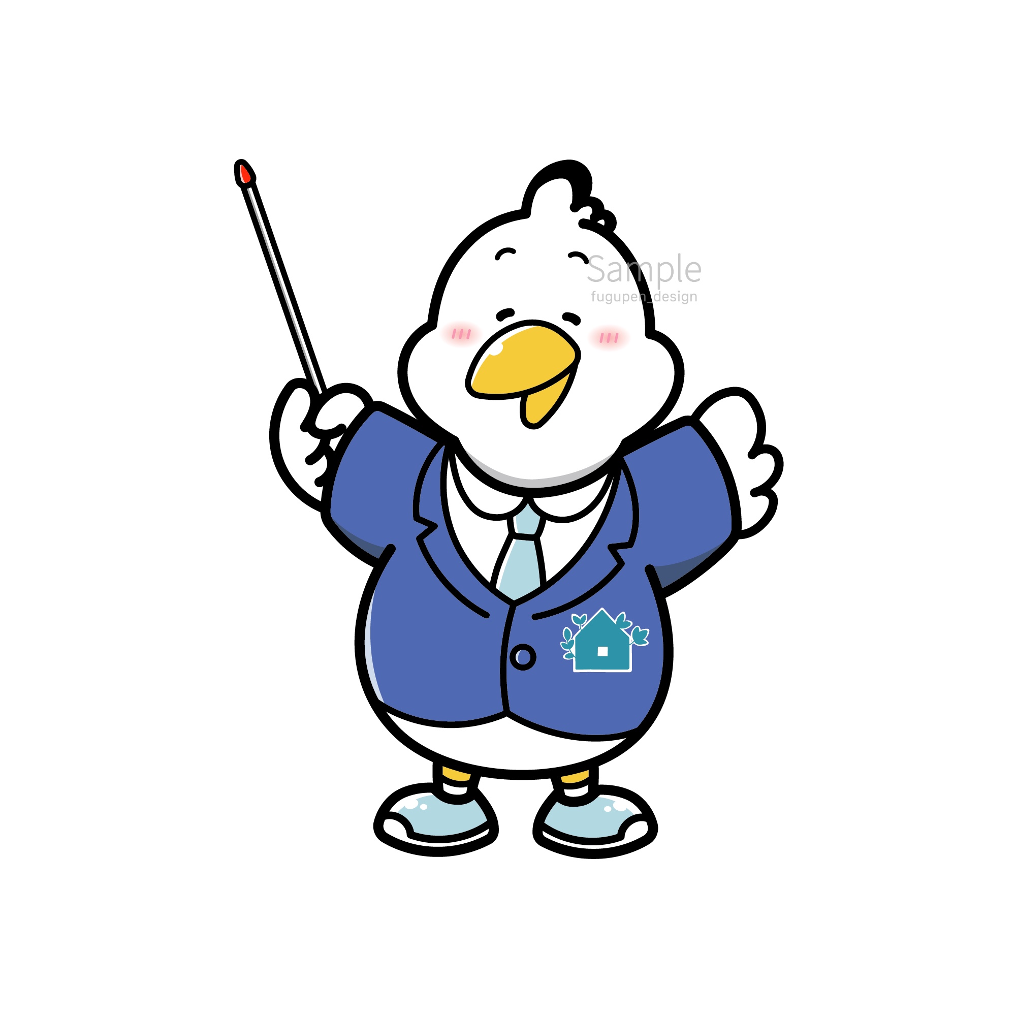 かもめをモチーフにしたスーツ姿の企業マスコットキャラクター